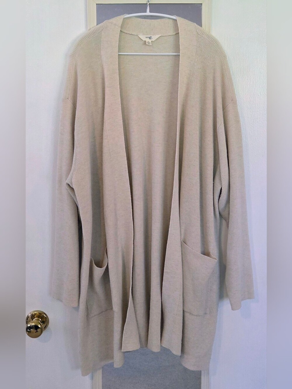 Terra & Sky 4X Cream Ribbed Longline Open Front Cardigan Plus Size